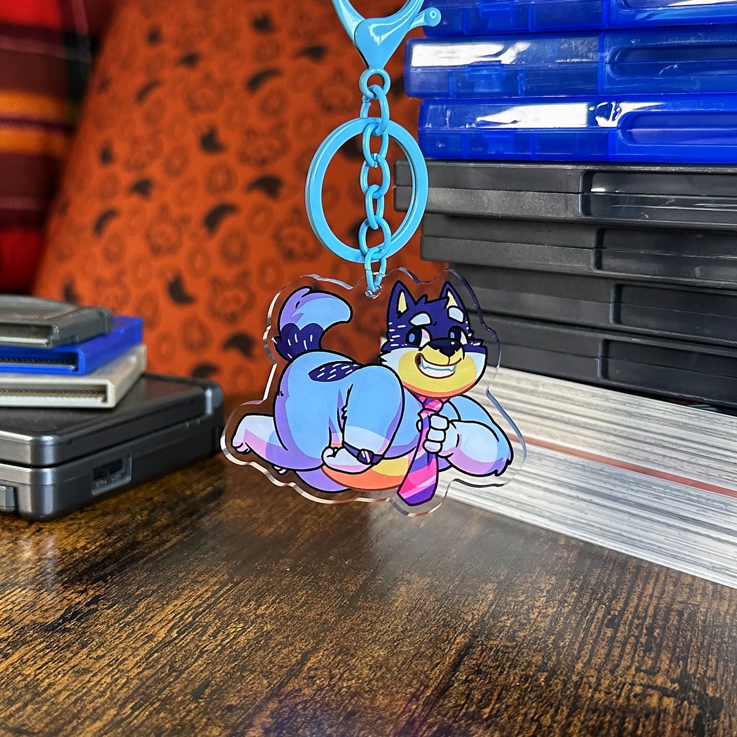 blue dog dad keychain